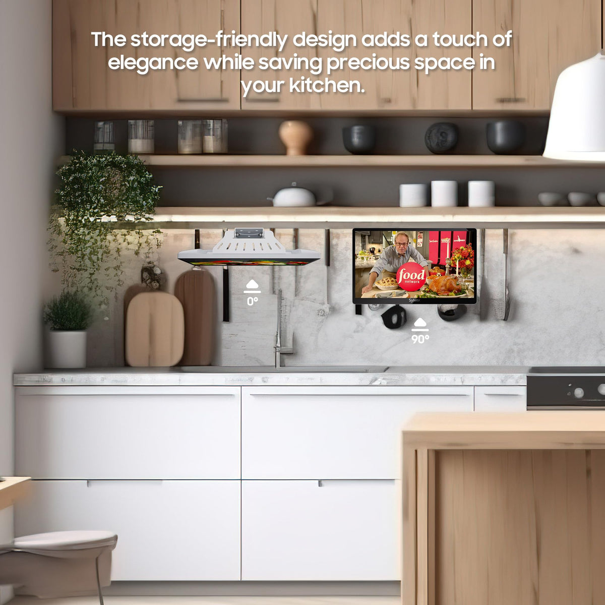 SYLVOX 15.6" Under-Cabinet TV, 12-Volt Kitchen TV, 90° Flip-Down Design