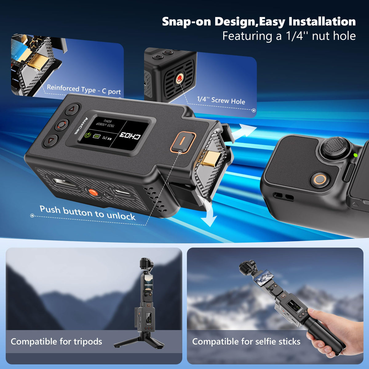 Wireless HDMI Transmitter for Pocket/Action/Insta 360, HD Video Receiver