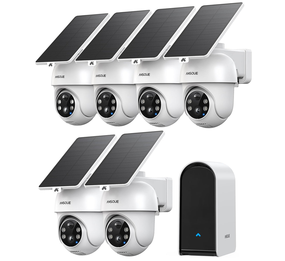 ANSQUE Home Security Cameras Wireless Outdoor, Solar Powered, 4-Cam System