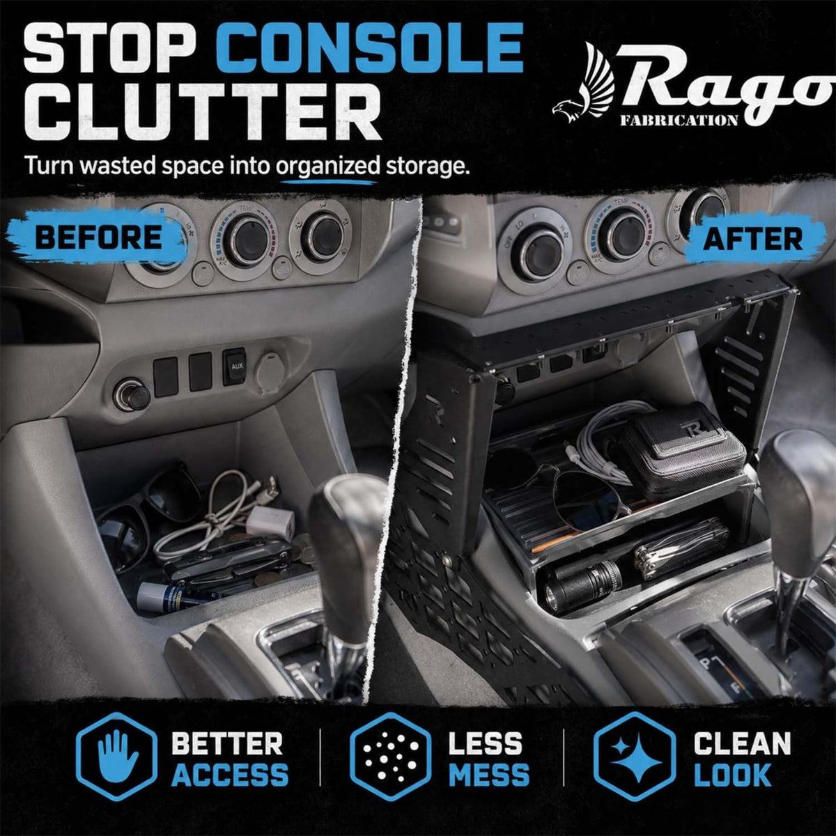 Rago Center Console Molle Storage Panel for 2005-2015 Toyota Tacoma 2nd Gen