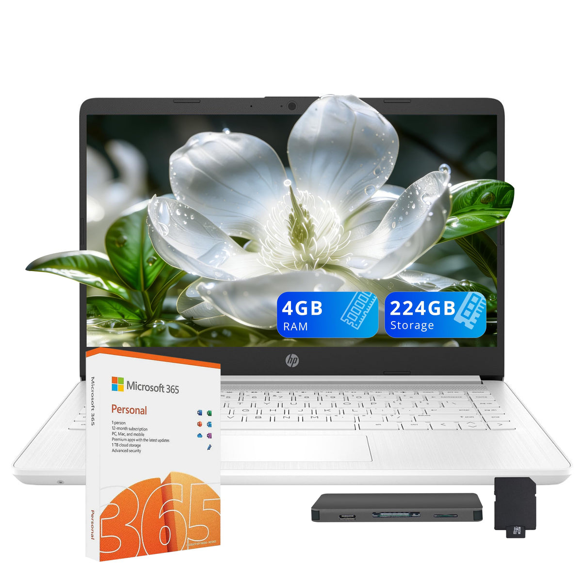 HP Stream 14" HD Laptop for Business, Intel Celeron N4120, 4GB RAM, 224GB Storage (64GB eMMC + 160GB Docking Station Set), Intel UHD Graphics, HD Camera, WiFi, 1 Year Office 365, Win 11, Blue