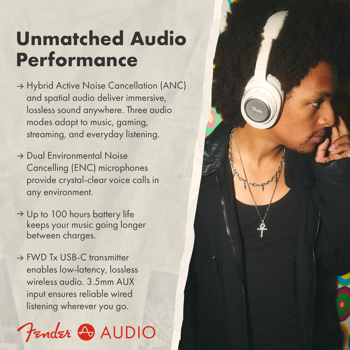 Fender Audio Mix Over Ear Wireless Headphones w/Active Noise Cancellation