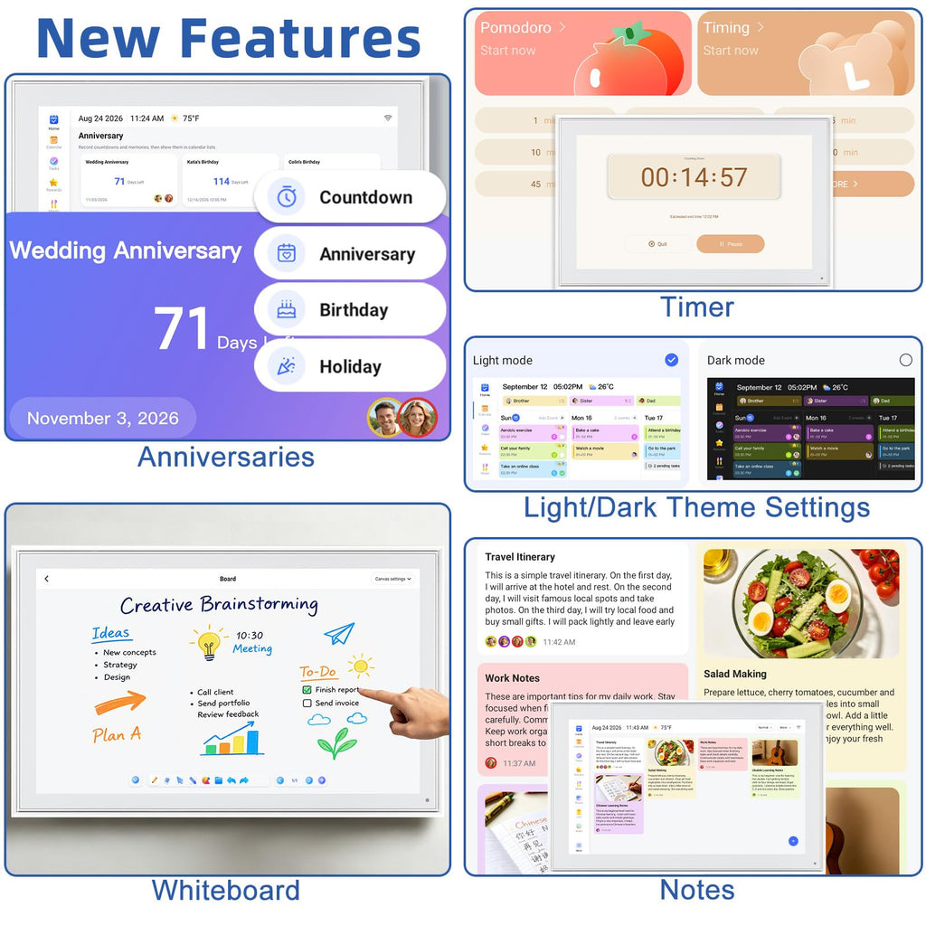 21.5" Digital Wall Calendar with Chore Chart & Planner
