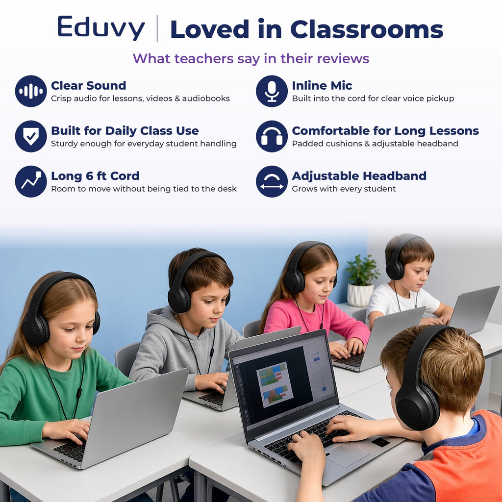 Classroom Headphones with Microphone Bulk 24 Pack, Wired Black Class Set