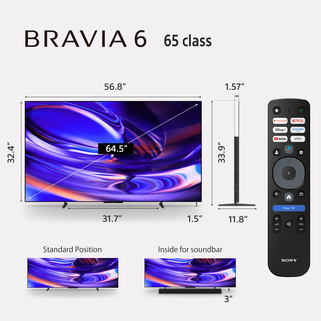 Sony 65 Inch BRAVIA 6 OLED 4K HDR Smart Google TV with Gemini (K-65A60)