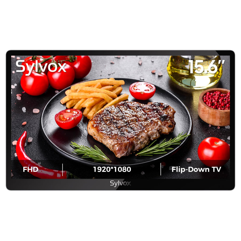 SYLVOX 15.6" Under-Cabinet TV, 12-Volt Kitchen TV, 90° Flip-Down Design
