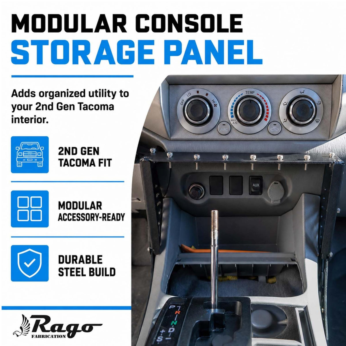 Rago Center Console Molle Storage Panel for 2005-2015 Toyota Tacoma 2nd Gen