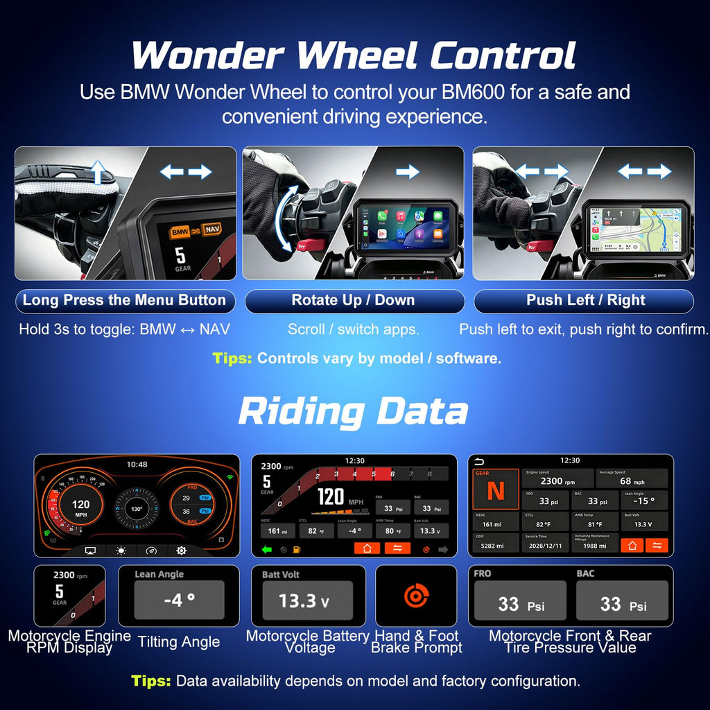 for BMW Motorcycle CarPlay, Android Auto, Native Data, Wonder Wheel