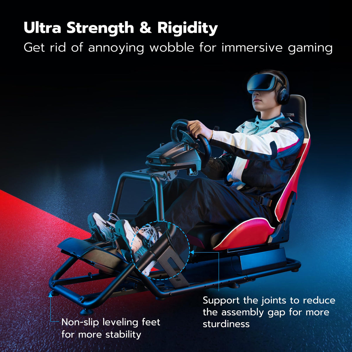 ARES WING Racing Simulator Cockpit, Sim Racing Wheel Stand with Seat, Red