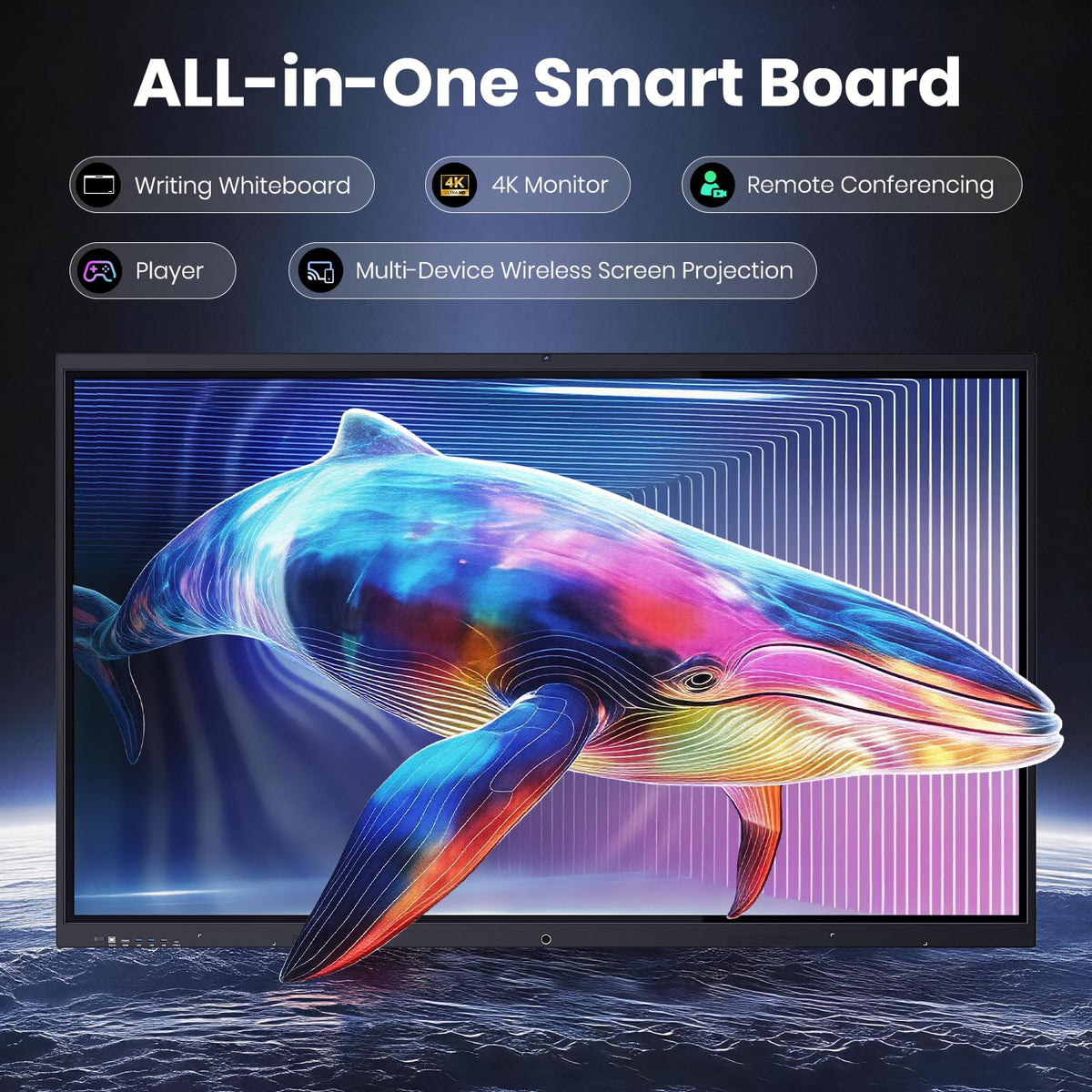 75'' 4K UHD Smart Board, Interactive Digital Whiteboard, 20-Point Touchscreen, All-in-One Electronic Whiteboard for Office Classroom Home Business