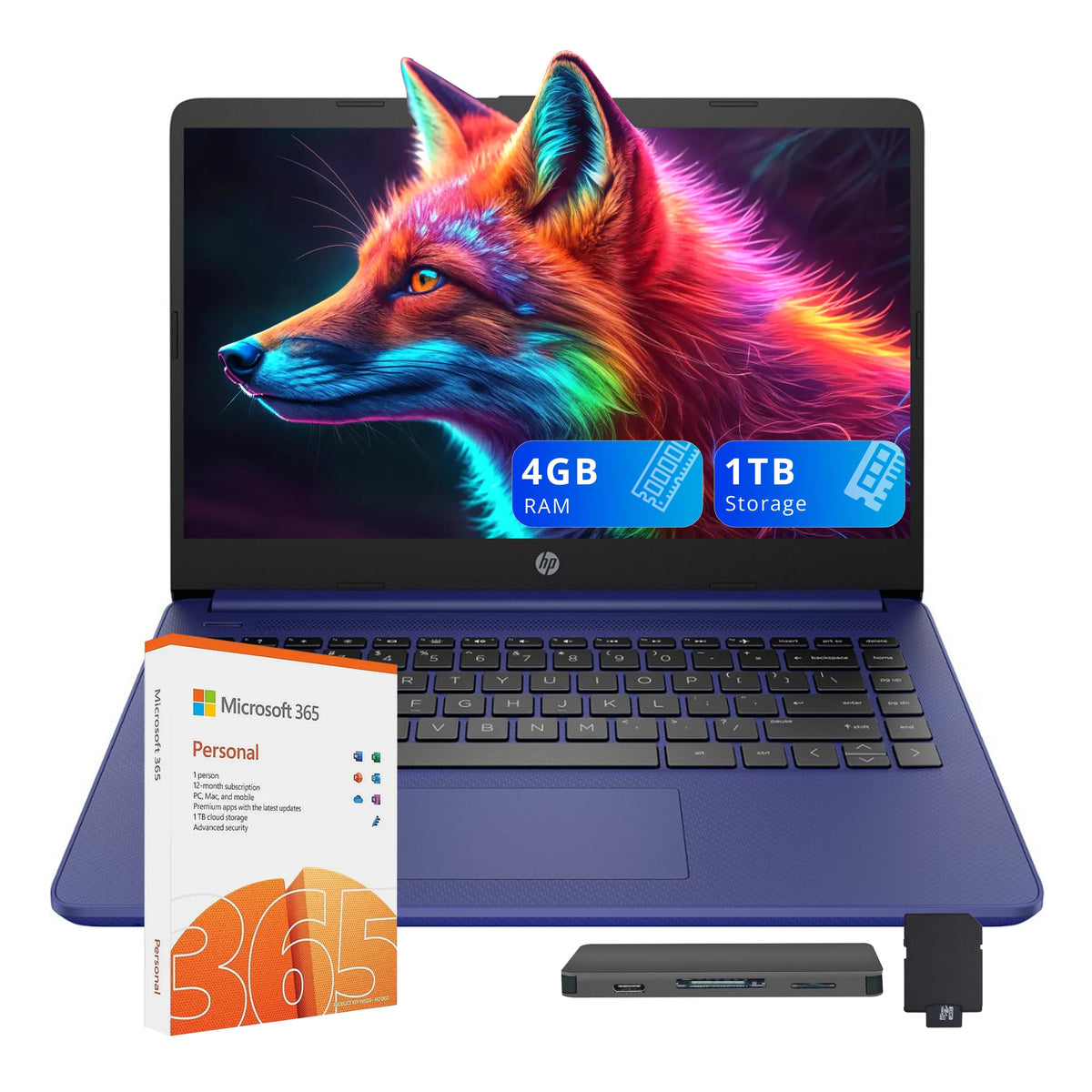 HP Stream 14" HD Laptop for Business, Intel Celeron N4120, 4GB RAM, 224GB Storage (64GB eMMC + 160GB Docking Station Set), Intel UHD Graphics, HD Camera, WiFi, 1 Year Office 365, Win 11, Blue