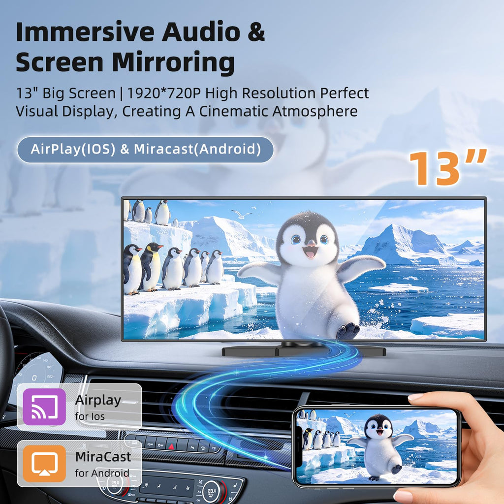 13 Inch Wireless CarPlay Screen for Car with Apple CarPlay & Android Auto