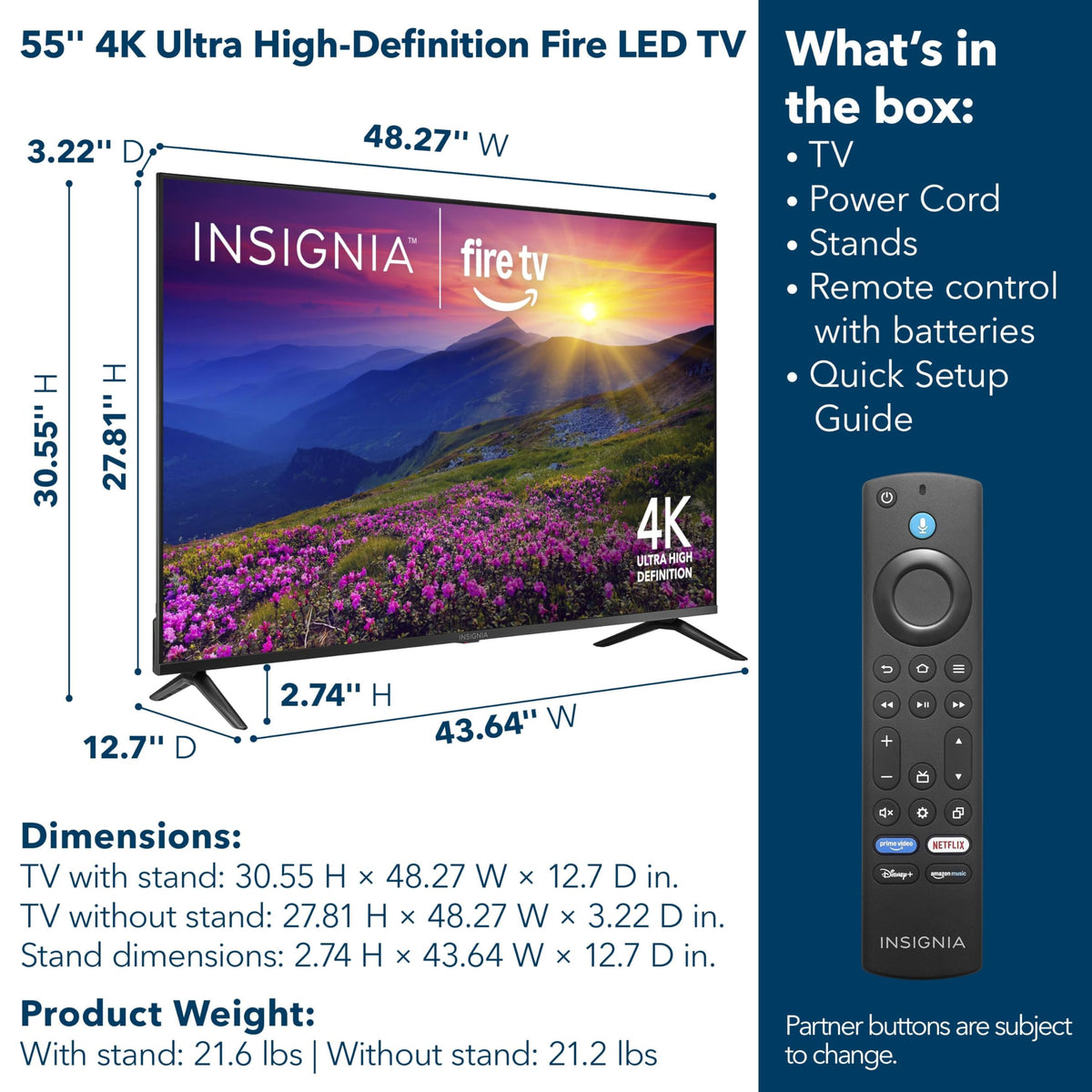 INSIGNIA 55" Class F50 Series LED 4K UHD Smart Fire TV, Voice Remote with Alexa, Stream Live TV Without Cable