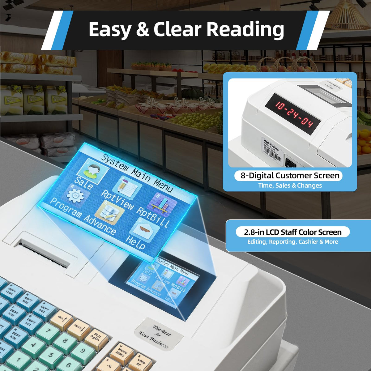 Electronic Cash Register,8-Digital LED,48 Keys