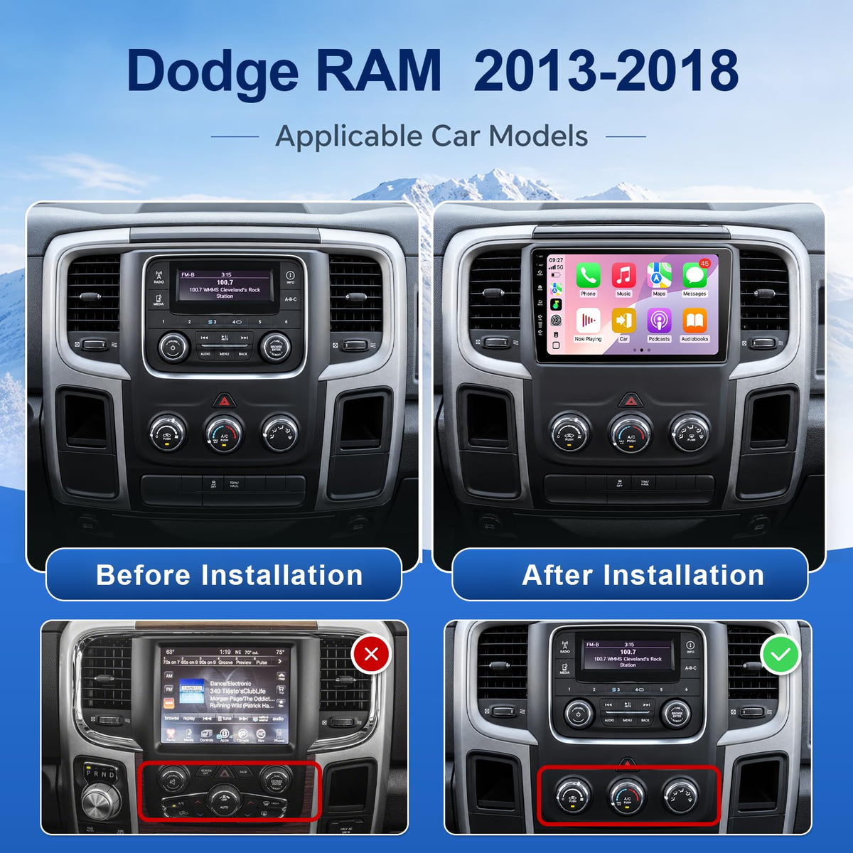 Car Stereo for Dodge RAM 1500 2500 3500 2013-2018 With CarPlay Android Auto