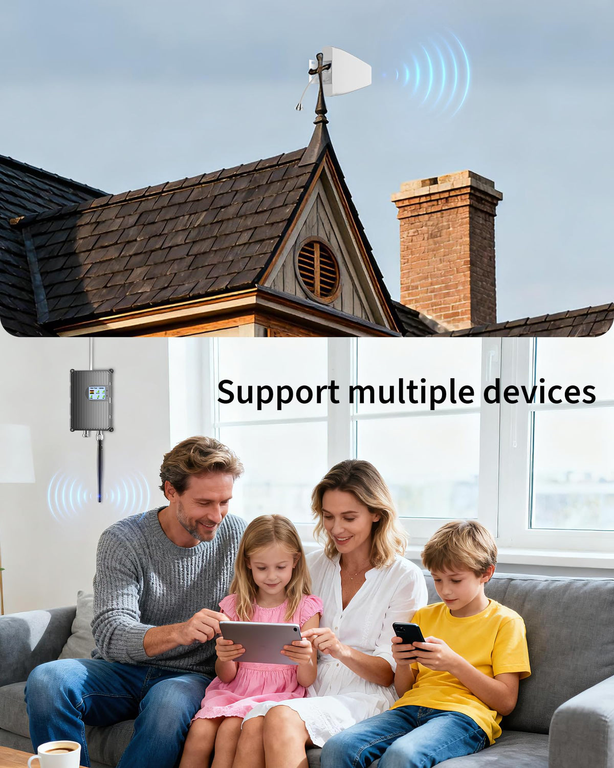 Cell Phone Signal Booster for Home Rural Metal Building Camping, Up to 6000 Sq.Ft, Compatible with T-Mobile AT&T US Cellular, Boost 4G LTE 5G Band 2/4/5/12/17/25/66, FCC Certified Cellular Repeater