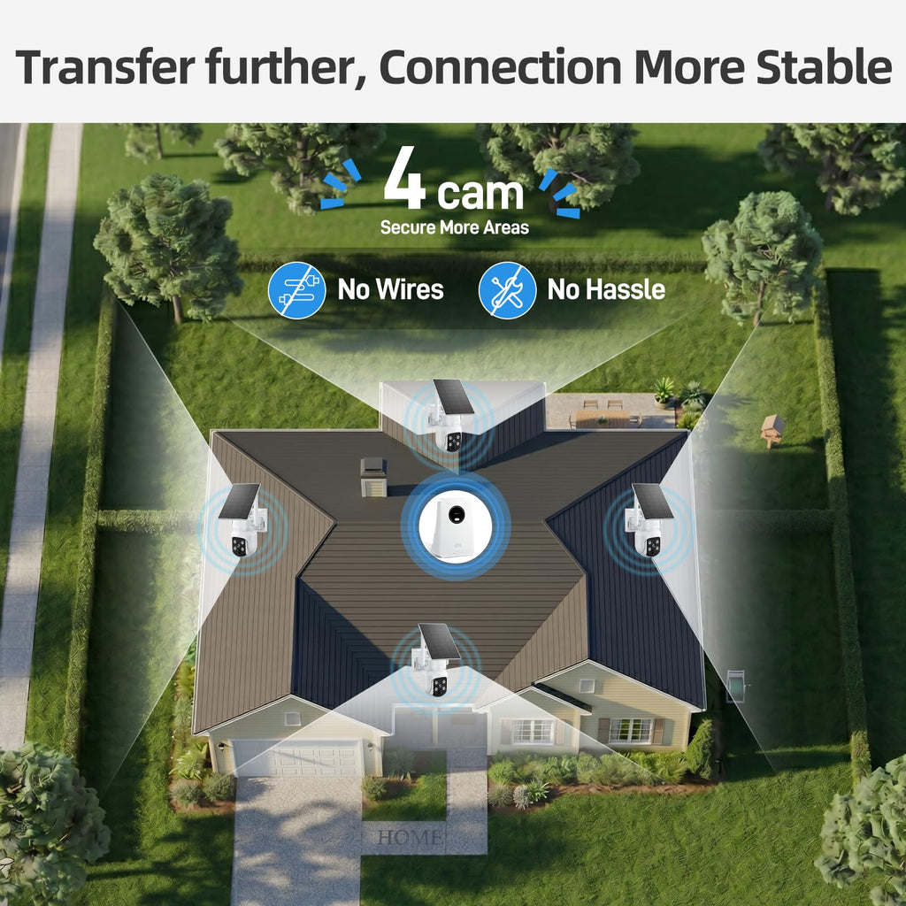 Security Cameras Wireless Outdoor, Classic 4-Cam Kit, Solar Powered | No Subscription Required, 500GB HDD Build-in Storage, 360° PTZ, 4MP Color Night Vision, Easy Install