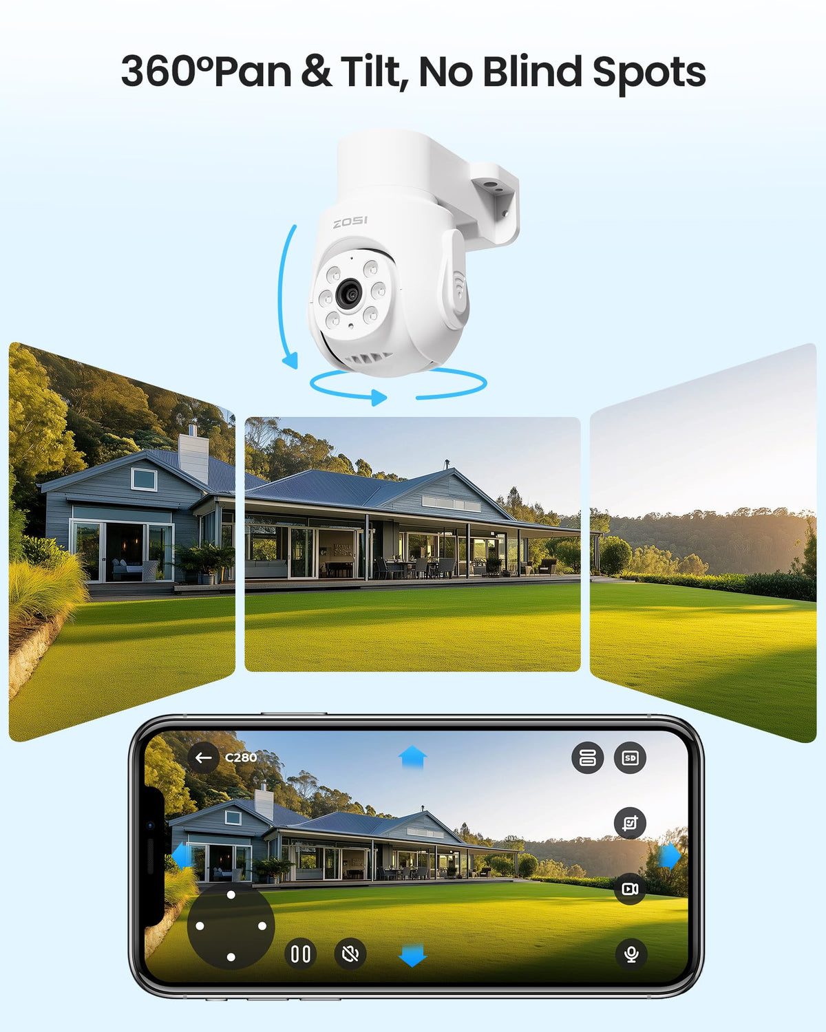 ZOSI 5MP Pan/Tilt Security Camera System, 8pcs 1080P Wired Cameras, 1TB HDD