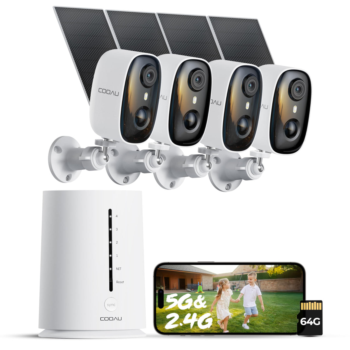 COOAU 4MP Security Cameras Wireless Outdoor, Faster Solar Charging, WiFi 6