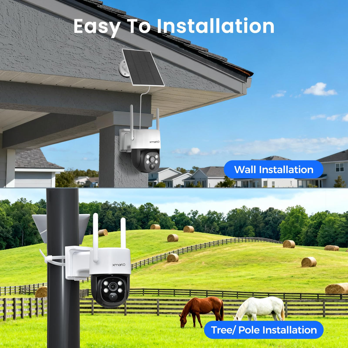 xmartO Wireless Solar Security Camera System Outdoor, 500GB Local Storage
