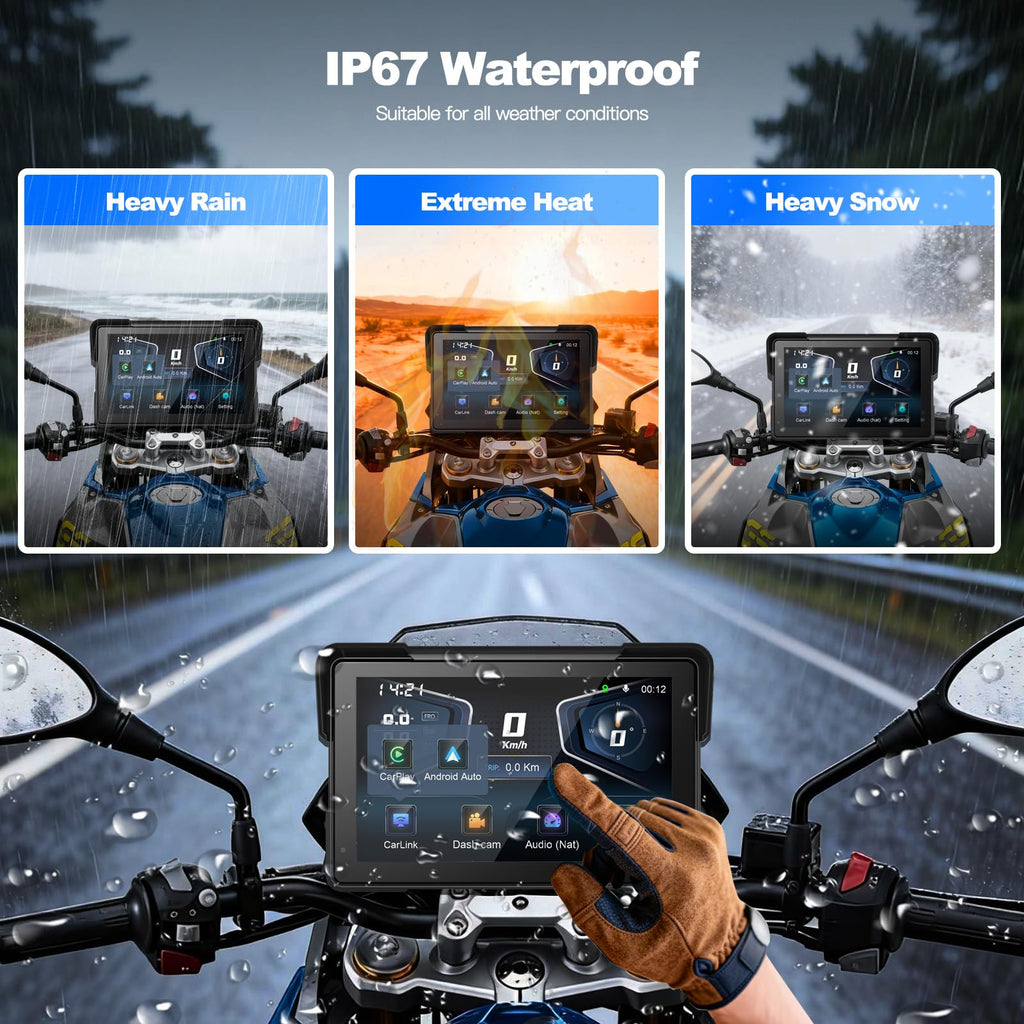 7" Waterproof Motorcycle GPS Navigation, CarPlay & Android Auto