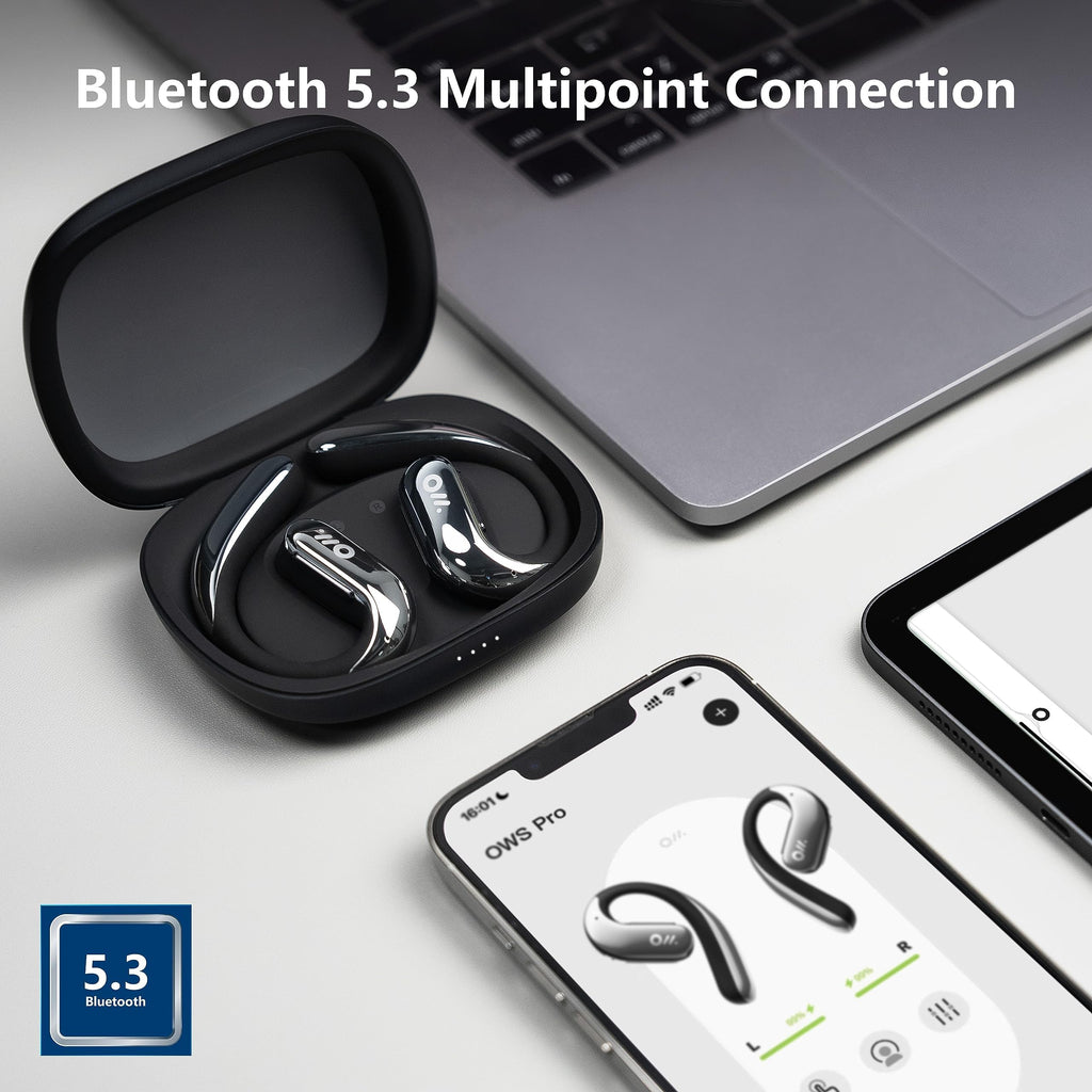 Original OWS Pro Open Ear Headphones Bluetooth 5.3, Dual 23mm Drivers, Amplifier Chip, 58H Battery with Charging Case, IPX4 Waterproof, Multipoint, for Running Workout