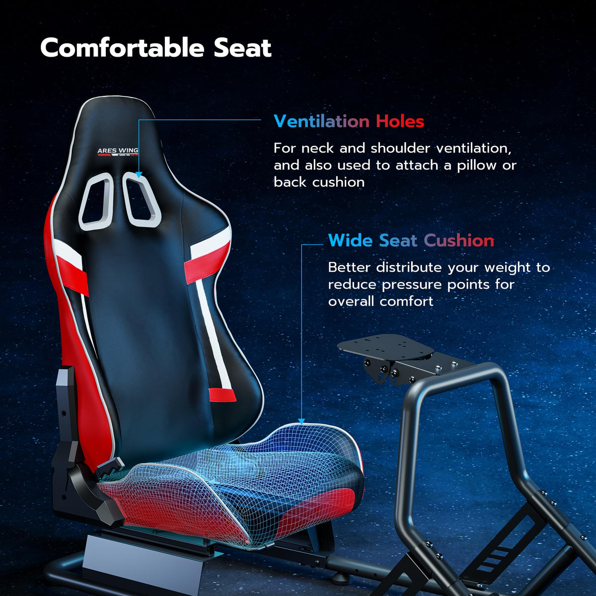 ARES WING Racing Simulator Cockpit, Sim Racing Wheel Stand with Seat, Red