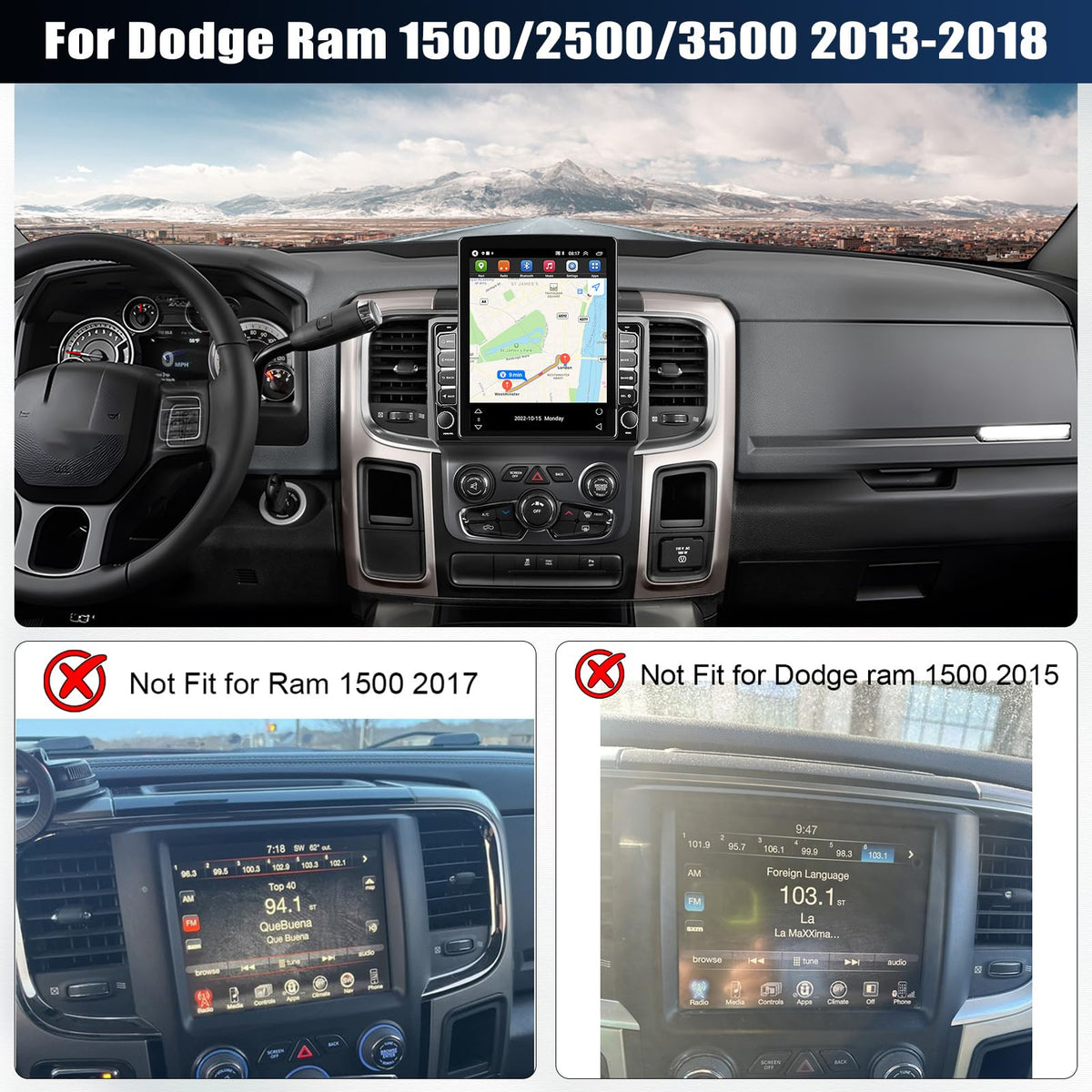 2+64G Car Radio for Dodge Ram 1500/2500/3500 2013 2014 2015 2016 2017 2018