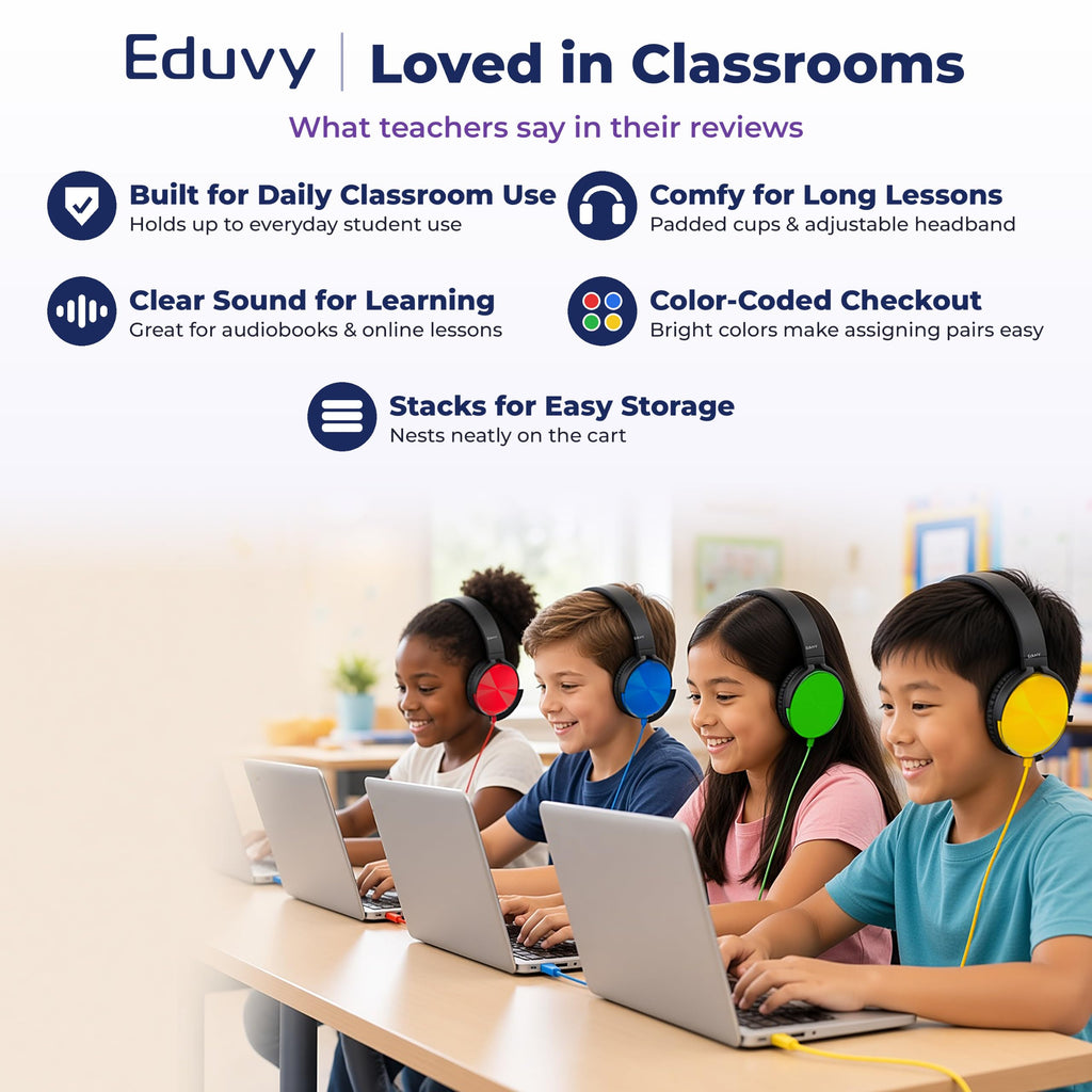 Classroom Headphones Bulk 24 Pack, Wired Assorted Student School Class Set