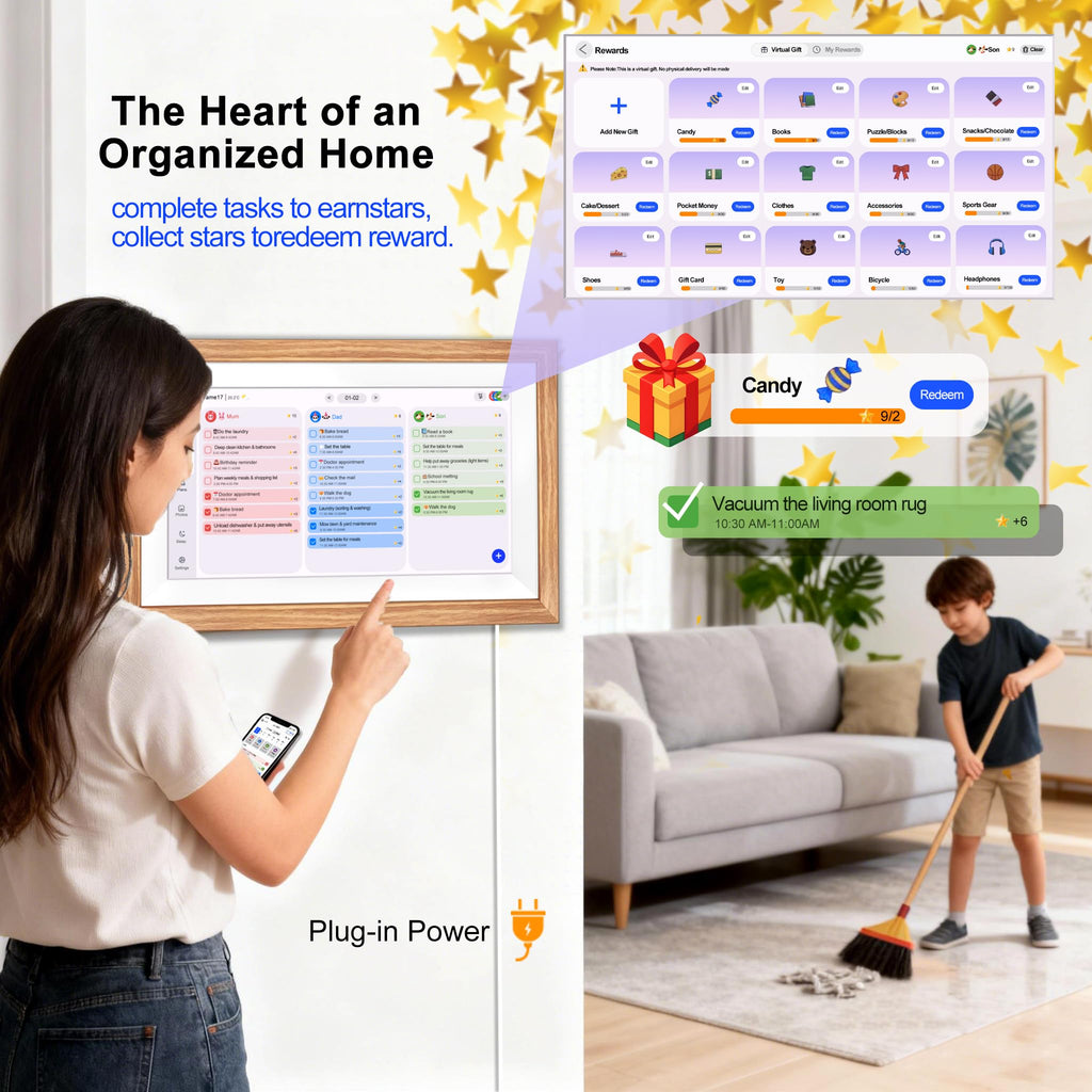 Digital Schedule Planner Syncs with Phone Calendar & Digital Photo Frame,Smart Calendar Display for Home Office, Touch Screen Electronic Organizer, Wall Mountable (White, 15.6inch)