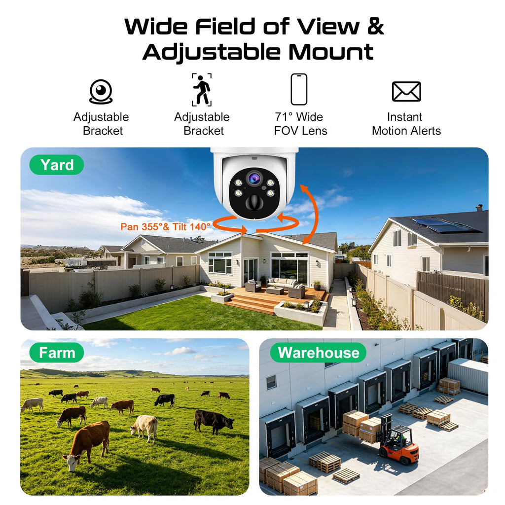 VSKY 4G Cellular Security Camera, Lifetime Free Unlimited Data, 2K Pan Tilt
