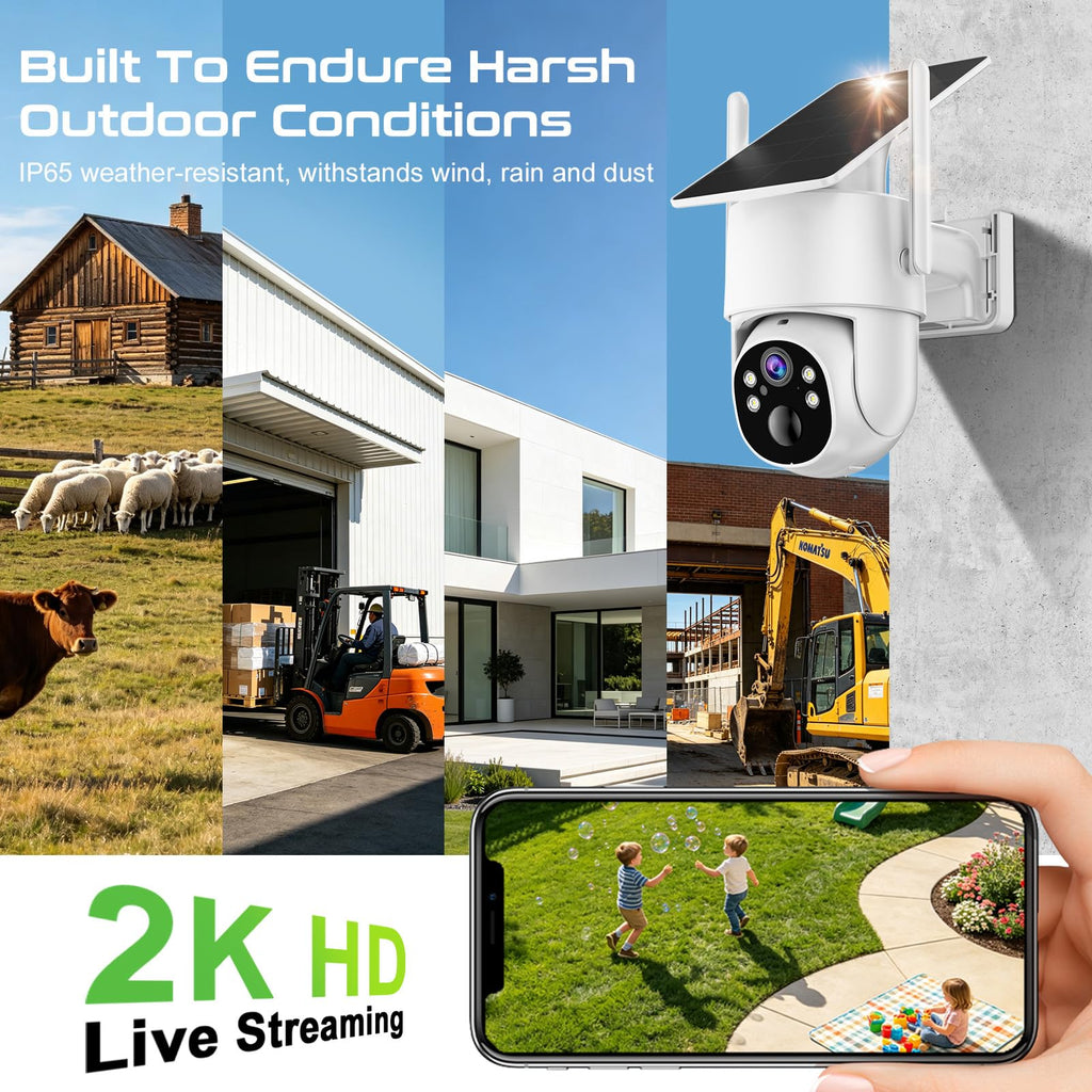 VSKY 4G Cellular Security Camera, Lifetime Free Unlimited Data, 2K Pan Tilt