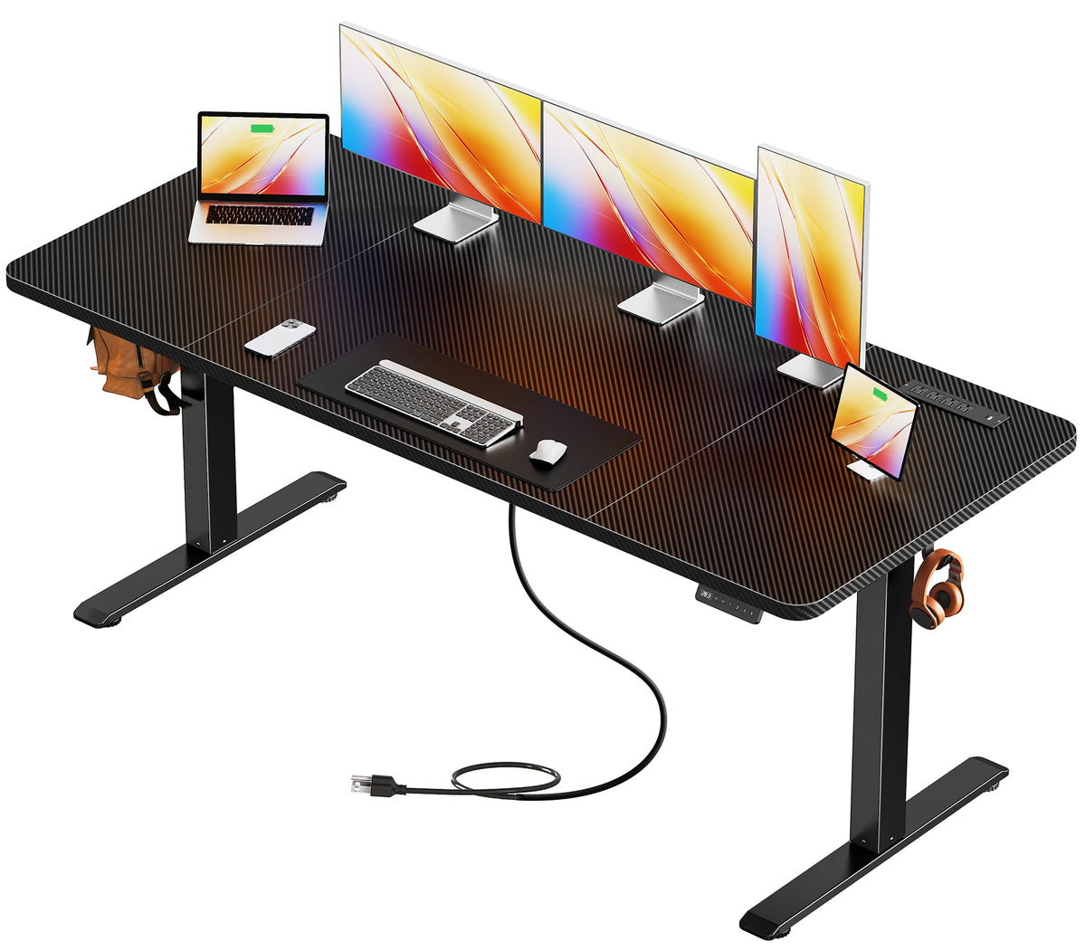Huuger 63 X 24 Inch Electric Standing Desk with Power Outlets and USB-C Port, Height Adjustable Desk, Sit Stand Desk for Home Office, Computer & Gaming Desk with 3 Presets, Stable Steel Frame, Black
