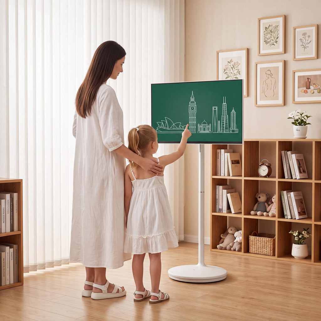 32 Inch 4K UHD Smart Board, Portable TV with Rolling Stand, Touch Screen
