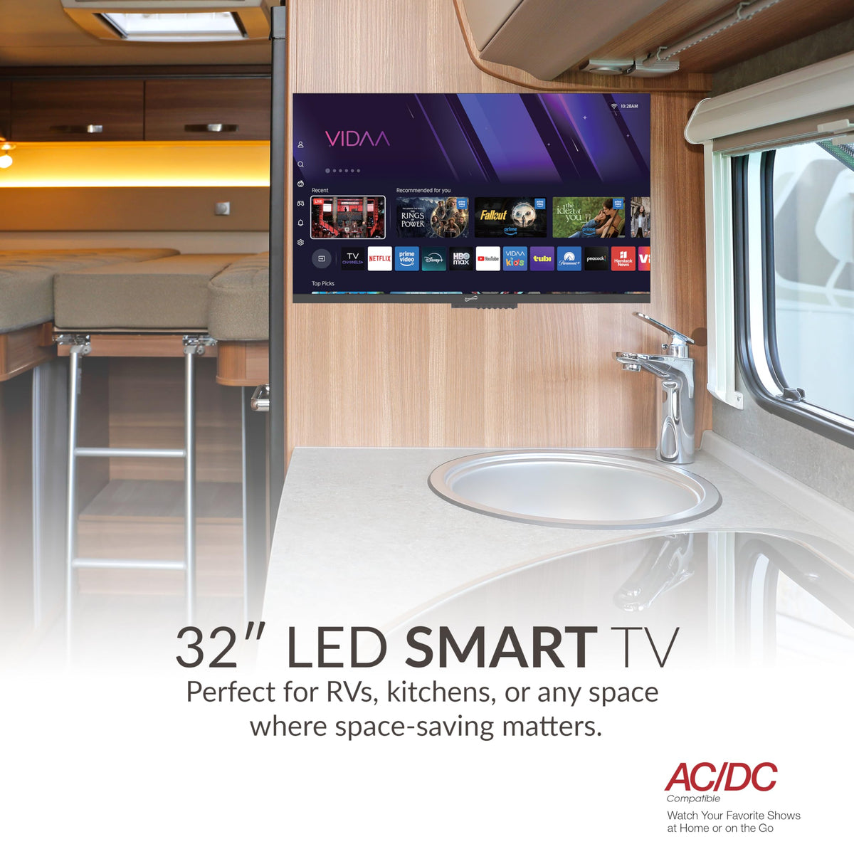 Supersonic SC-3220VTV 32” VIDAA LED SMART TV w/Built-in WiFi, 3 HDMI (ARC), USB Media Player for Photos/Music, AC/DC Car Cord Included, Speakers + Remote, Sleep Timer, 178° Wide Viewing Angles