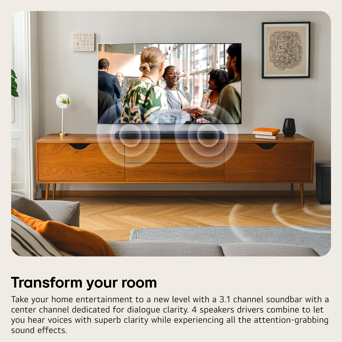 LG S60T 3.1 ch. Soundbar with Wireless Subwoofer, Dolby Audio, TV Synergy, Wow Interface, AI Sound Pro - Black