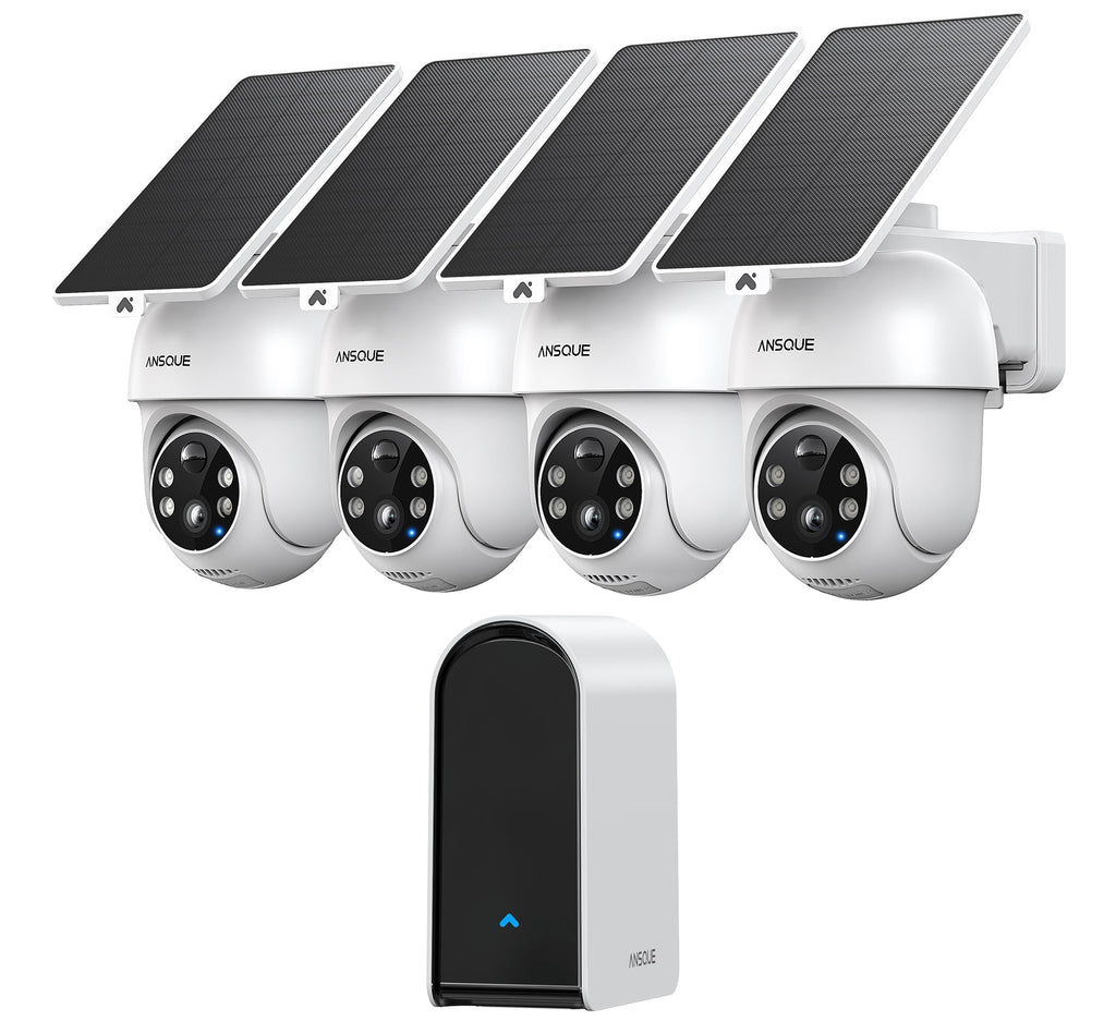 ANSQUE Home Security Cameras Wireless Outdoor, Solar Powered, 4-Cam System