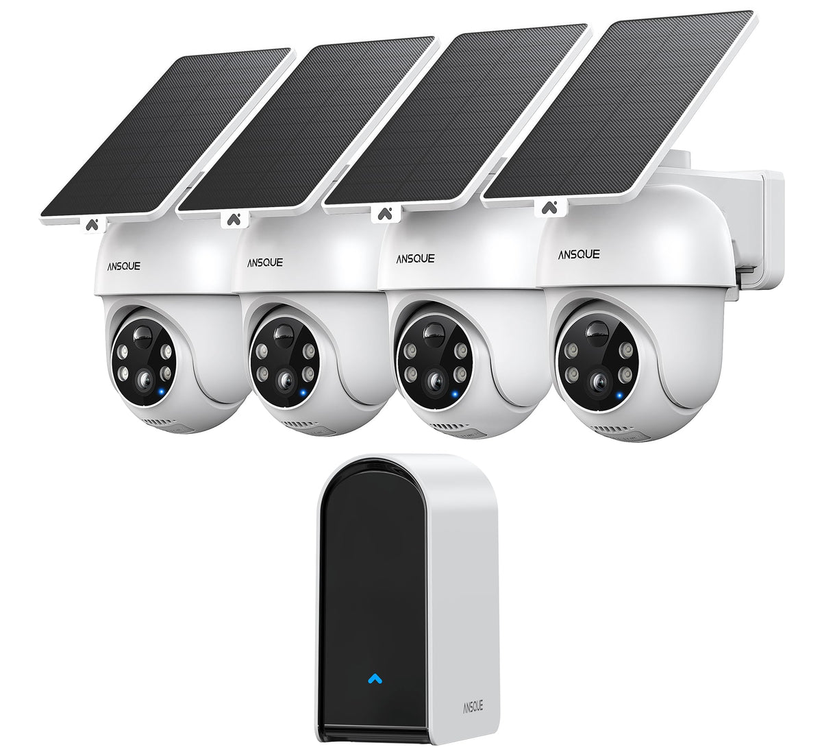 ANSQUE Home Security Cameras Wireless Outdoor, Solar Powered, 4-Cam System