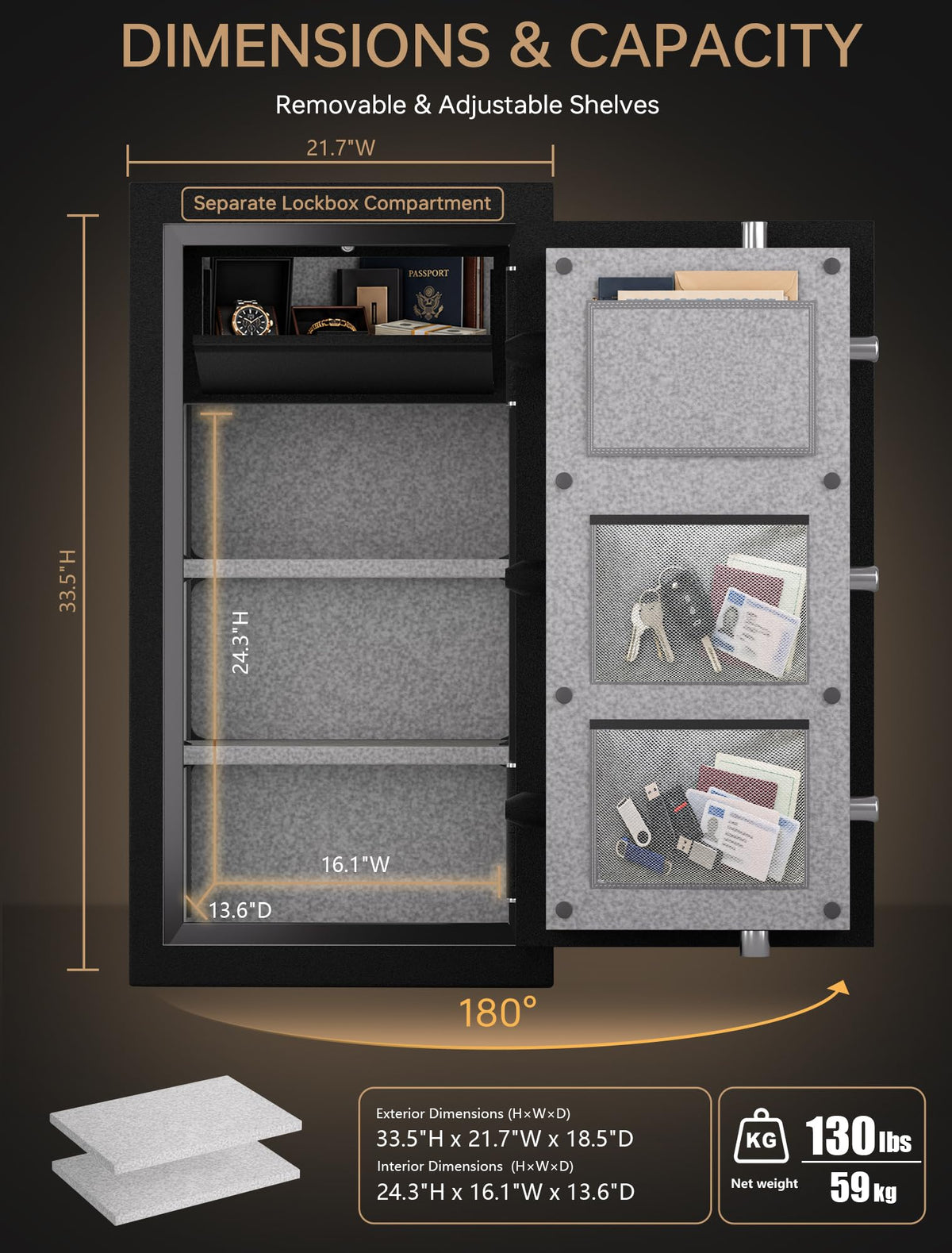 TIGERKING 33.5"H Large Fireproof Safe for Home Office, 5.4 Cu Ft