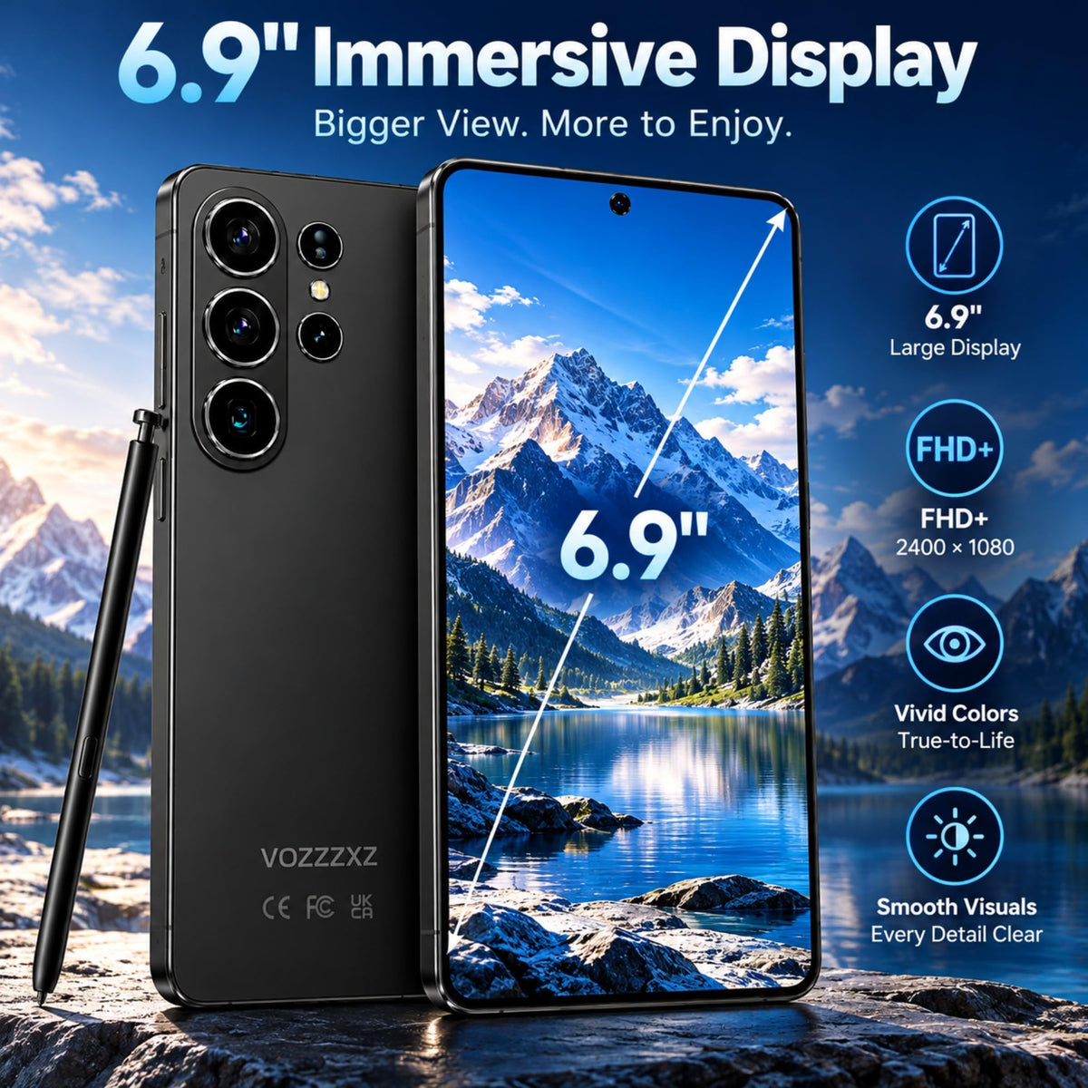 S26U Android Phone Unlocked, 6.9" Large Screen, Android 16 Unlocked Smartphones 16GB+512GB/1TB, 50MP+21MP, 7000mAh, Dual SIM/Face ID/GPS/OTG, Black