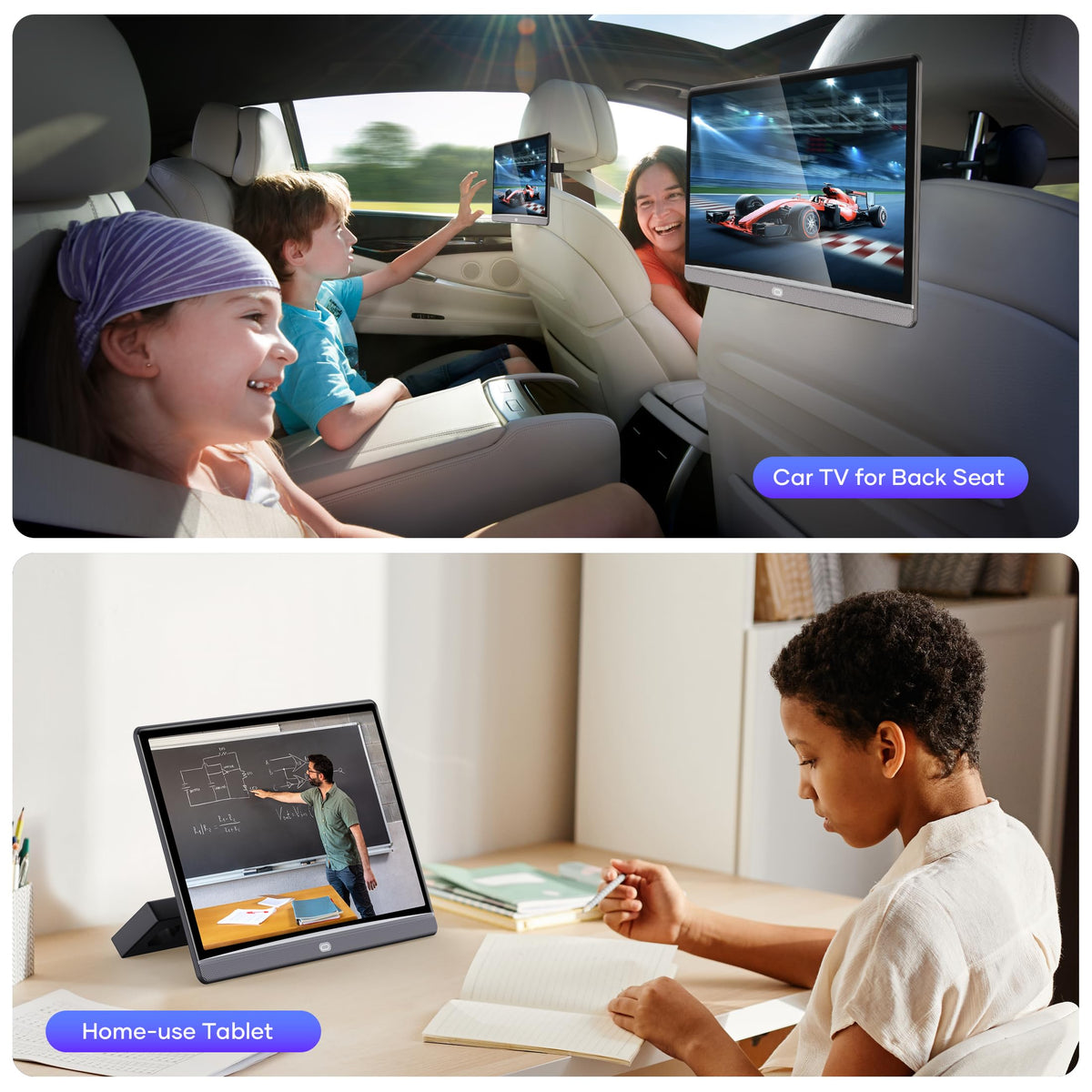 13.3" Car TV for Back Seat, 4K Android Headrest Monitor for Car, 4G+64G Portable Rear Entertainment System, Support Phone Wireless Mirror Link Touch Screen, with WiFi/HDMI/USB/Video Player