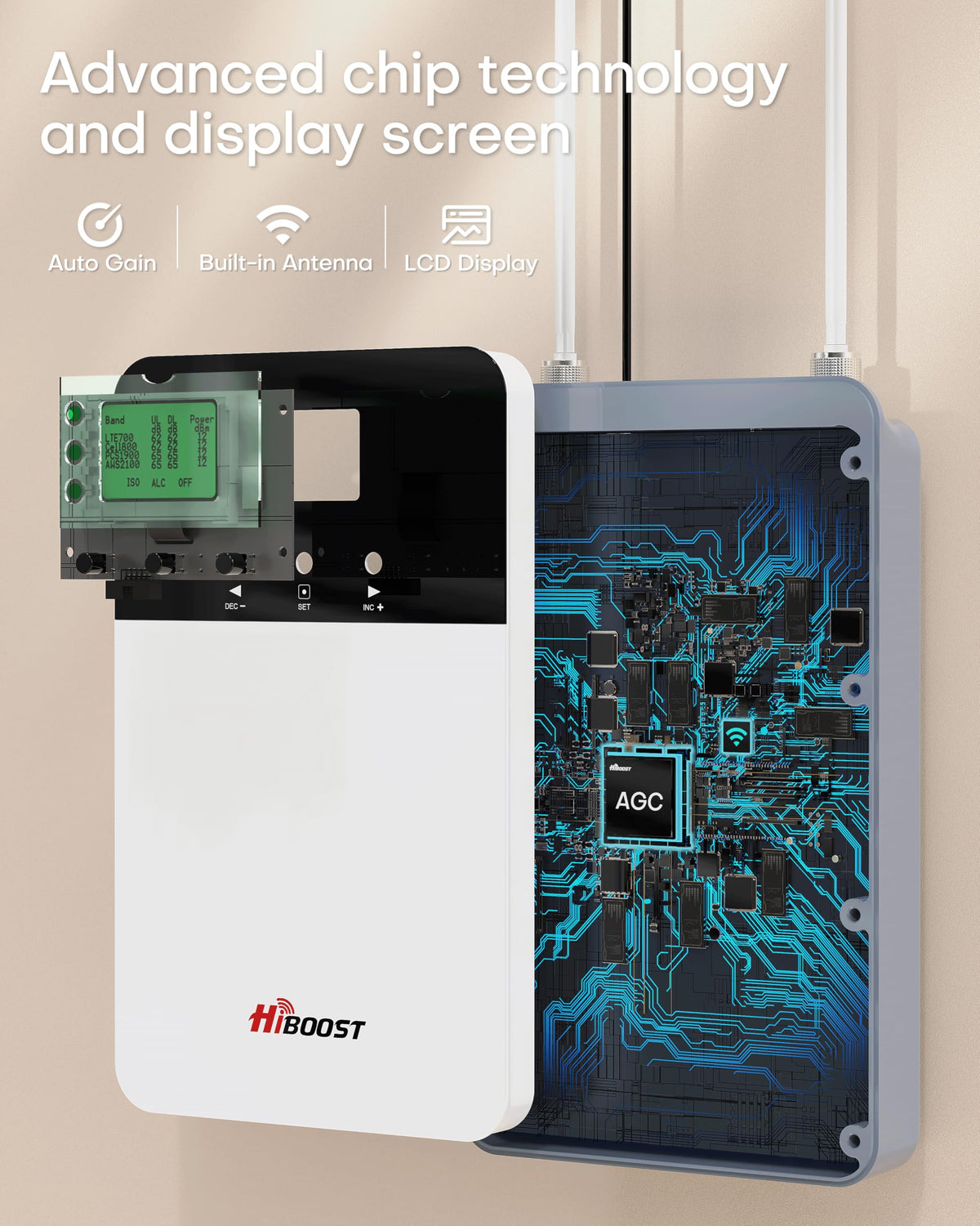 Hiboost Cell Phone Signal Booster for Home Office and Multi Room, Covers up to 8000 Sq Ft with 2 Indoor Antennas, Boost 5G 4G LTE for All US Carriers (Verizon, AT&T, T-Mobile etc), FCC & App Support