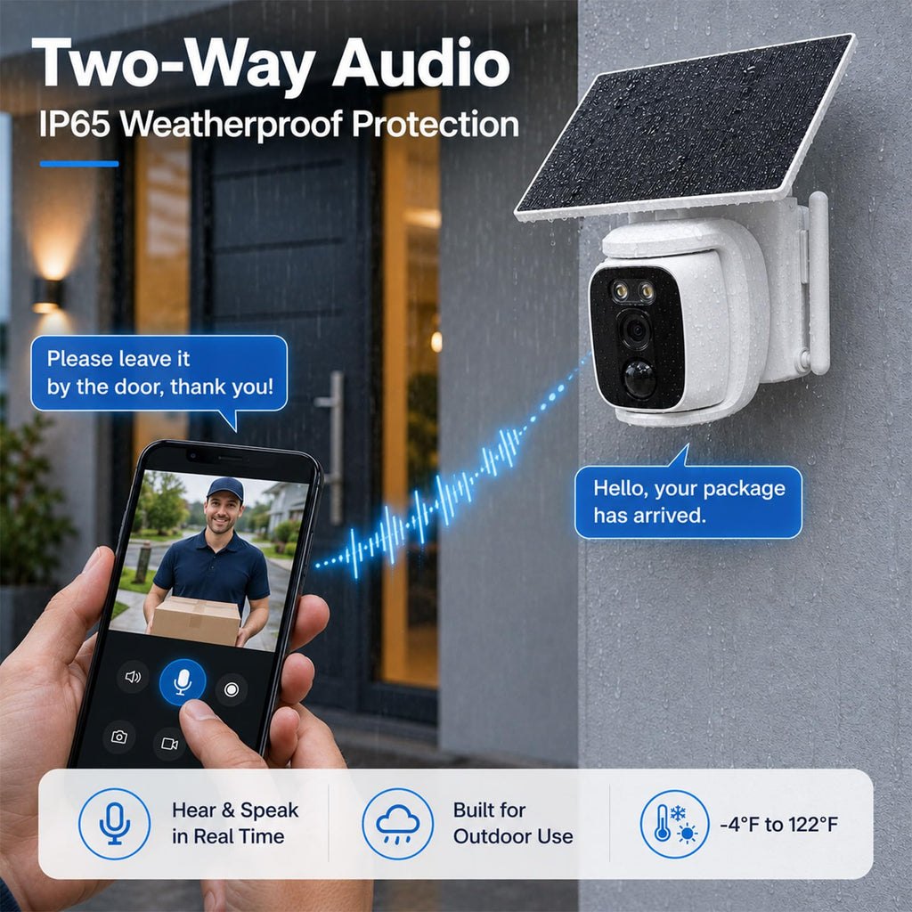 4 Pack Solar Security Cameras Wireless Outdoor, 2K WiFi Camera System with 64GB Local Storage, 360° Home Coverage, Color Night Vision, Human Detection, Two-Way Audio, No Monthly Fees