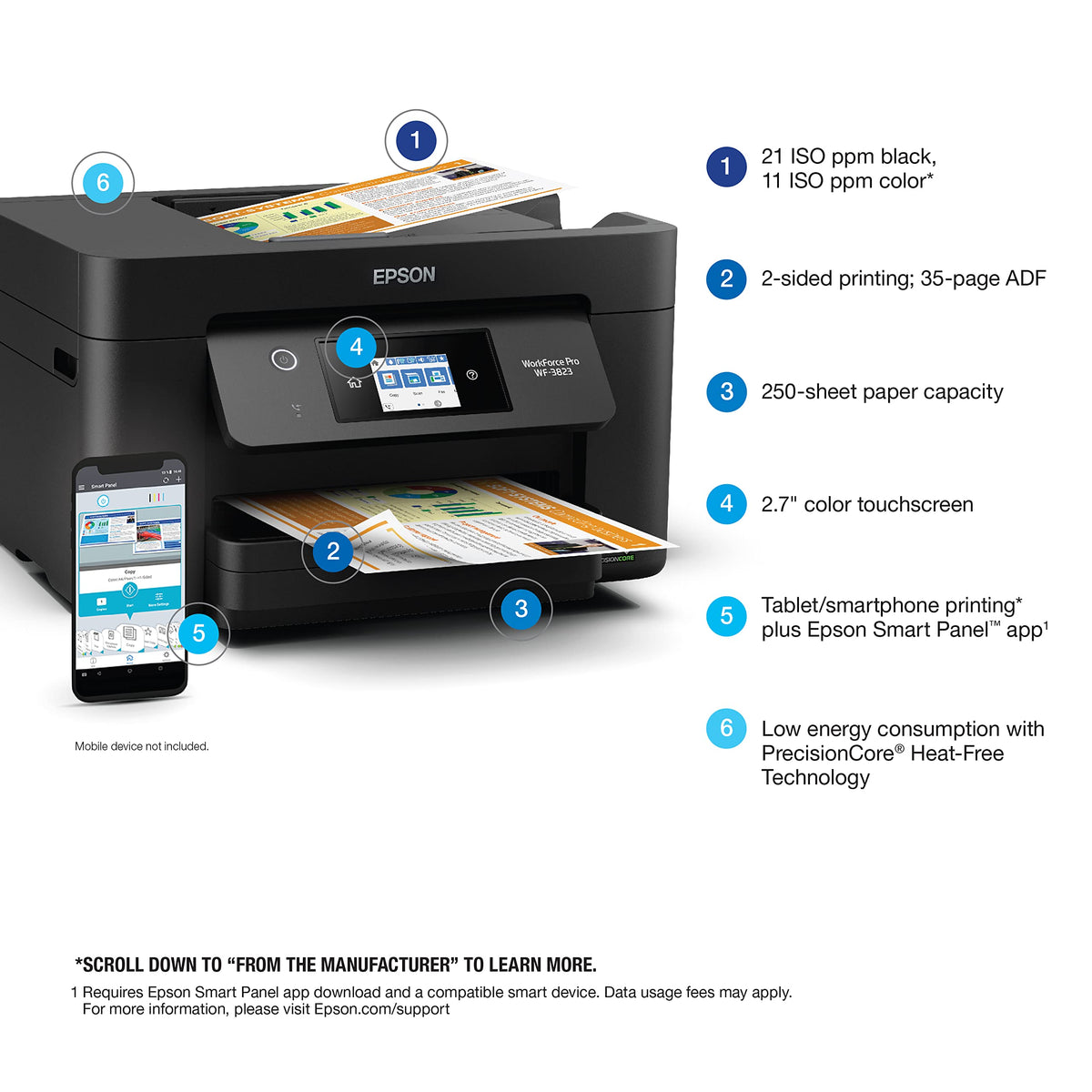 Epson Workforce Pro WF-3823 Wireless Color All-in-One Inkjet Printer