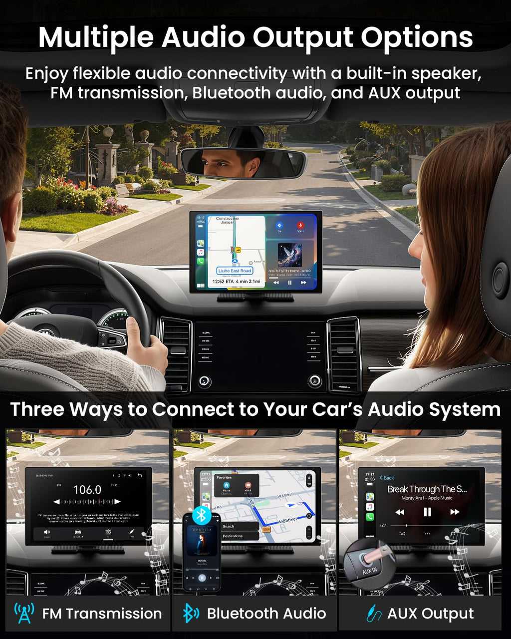 11'' Wireless CarPlay Screen with 4K Dash Cam, HD Touchscreen