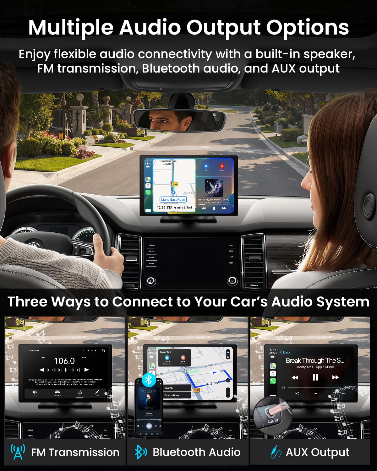 11'' Wireless CarPlay Screen with 4K Dash Cam, HD Touchscreen