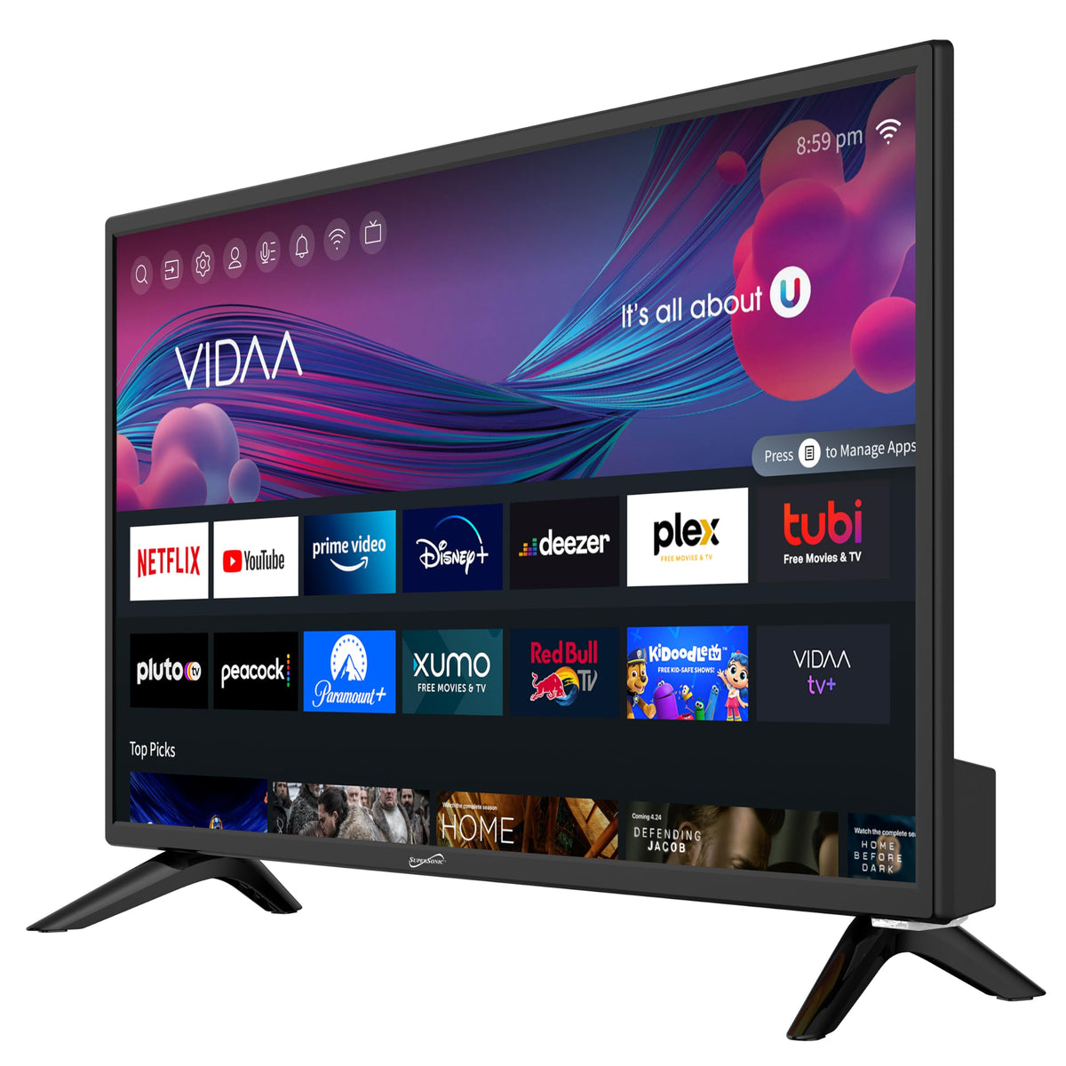 Supersonic SC-2426SDVD 24-inch LED Smart HDTV w/DVD Player, ATSC & NTSC System, 3X HDMI, 1080p, WiFi, USB, Multi Language OSD, AC/DC Compatible for Home, Kitchen, or RV Camper, DC Car Cord Included
