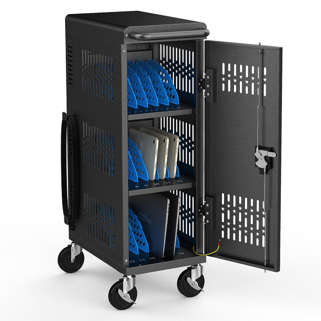 16-Device Laptops Charging Cabinet, Locking Charging Station for Chromebook iPads, Tablet Charging Storage Box for Classroom Library Office, Lock Laptop Charging Storage Cabinet, Black