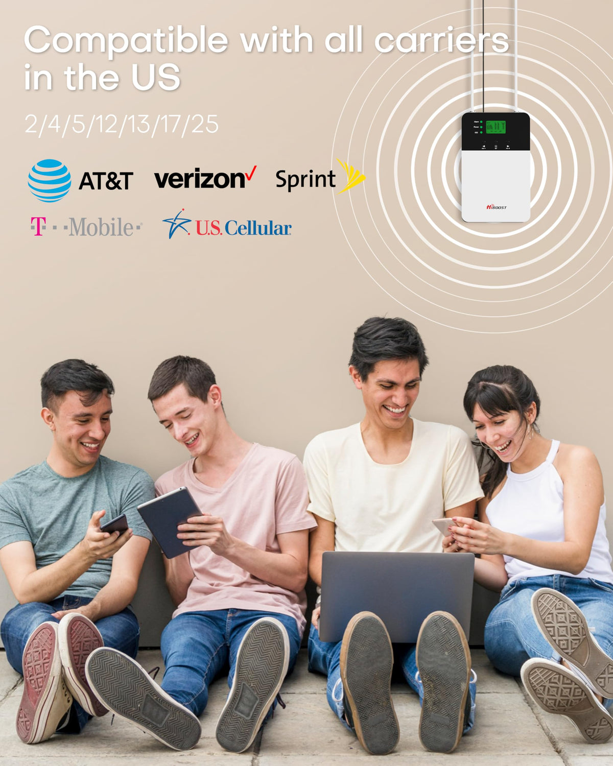 Hiboost Cell Phone Signal Booster for Home Office and Multi Room, Covers up to 8000 Sq Ft with 2 Indoor Antennas, Boost 5G 4G LTE for All US Carriers (Verizon, AT&T, T-Mobile etc), FCC & App Support