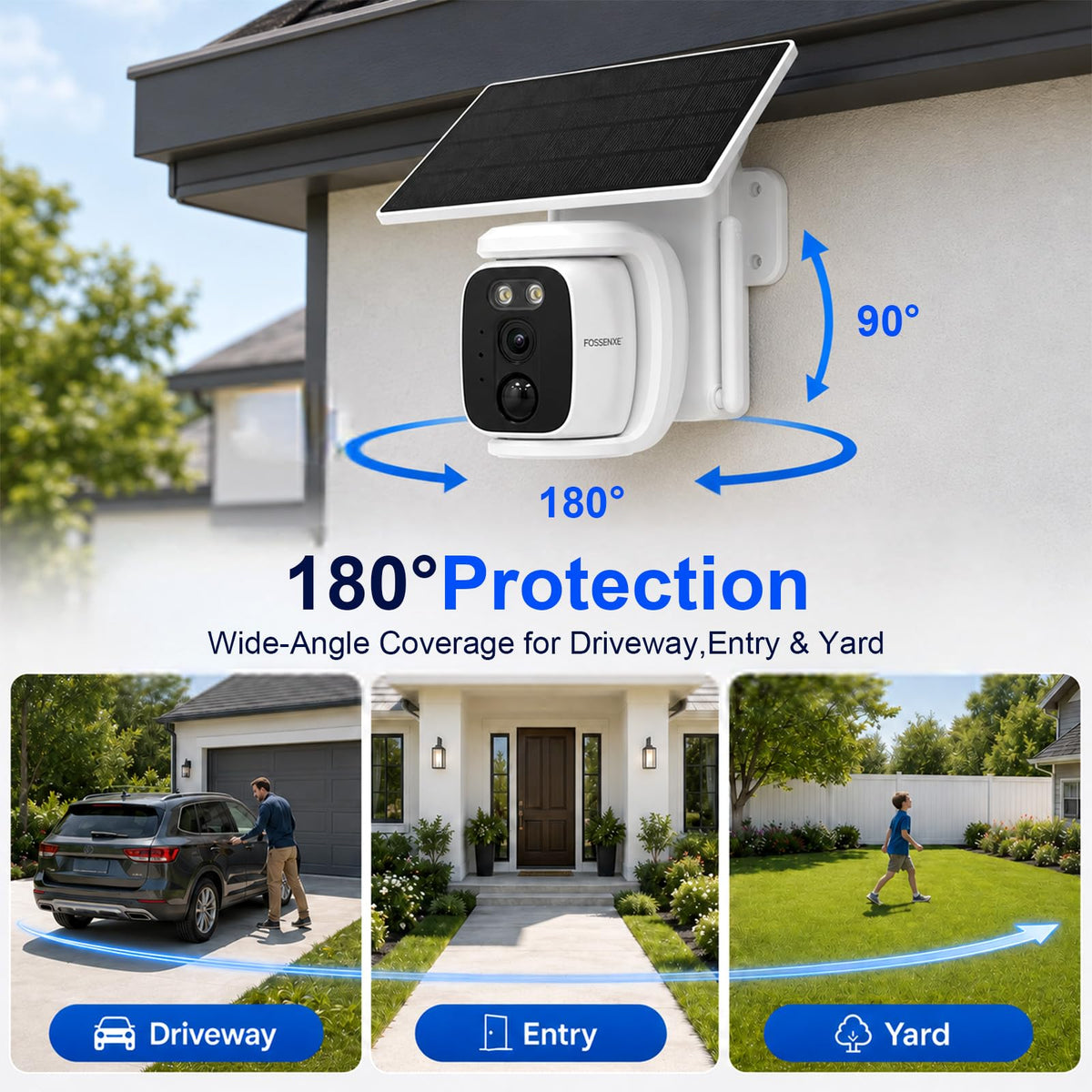 4 Pack Solar Security Cameras Wireless Outdoor, 2K WiFi Camera System with 64GB Local Storage, 360° Home Coverage, Color Night Vision, Human Detection, Two-Way Audio, No Monthly Fees